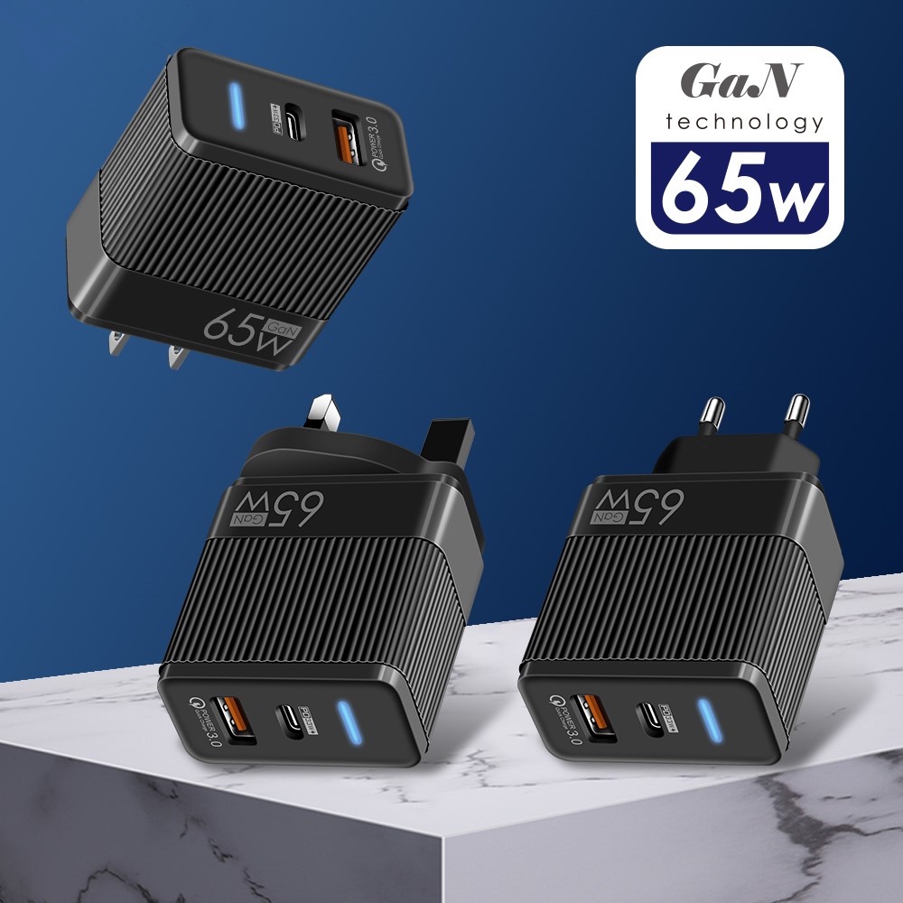 65W Gallium Nitride USB Charger QC3.0 PD Smart Fast Charging Cell Phone