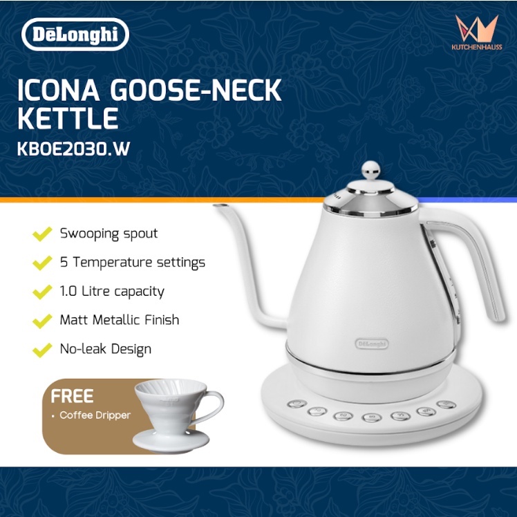 DeLonghi Icona Café Gooseneck Kettle 1L Drip Coffee Machines COFFEE
