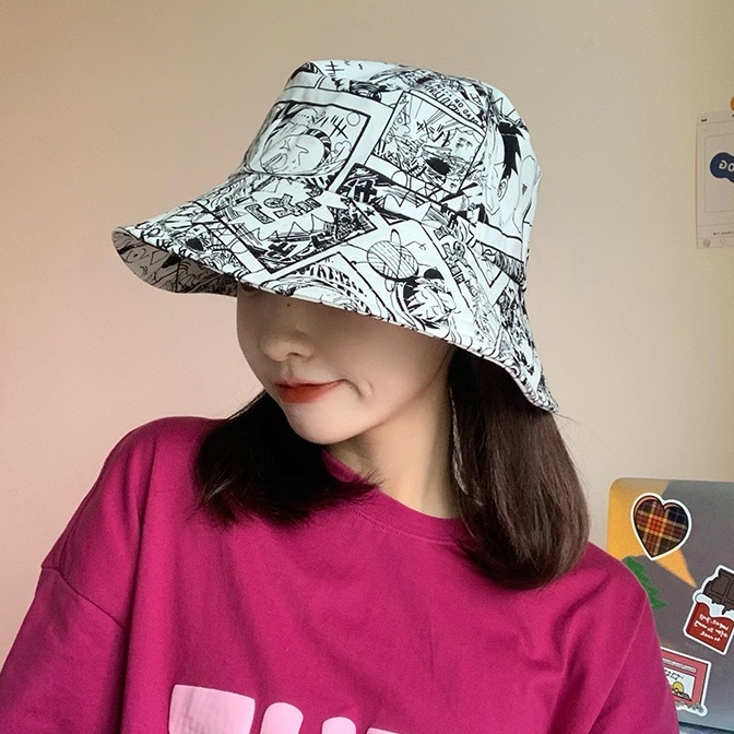 Anime Bucket Hat Piece Fisherman Hat Luffy Print Basic Hat Sunscreen