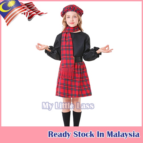 Girls Scottish Costume Black Red Stripe Classic Tartan Plaid Skirt ...