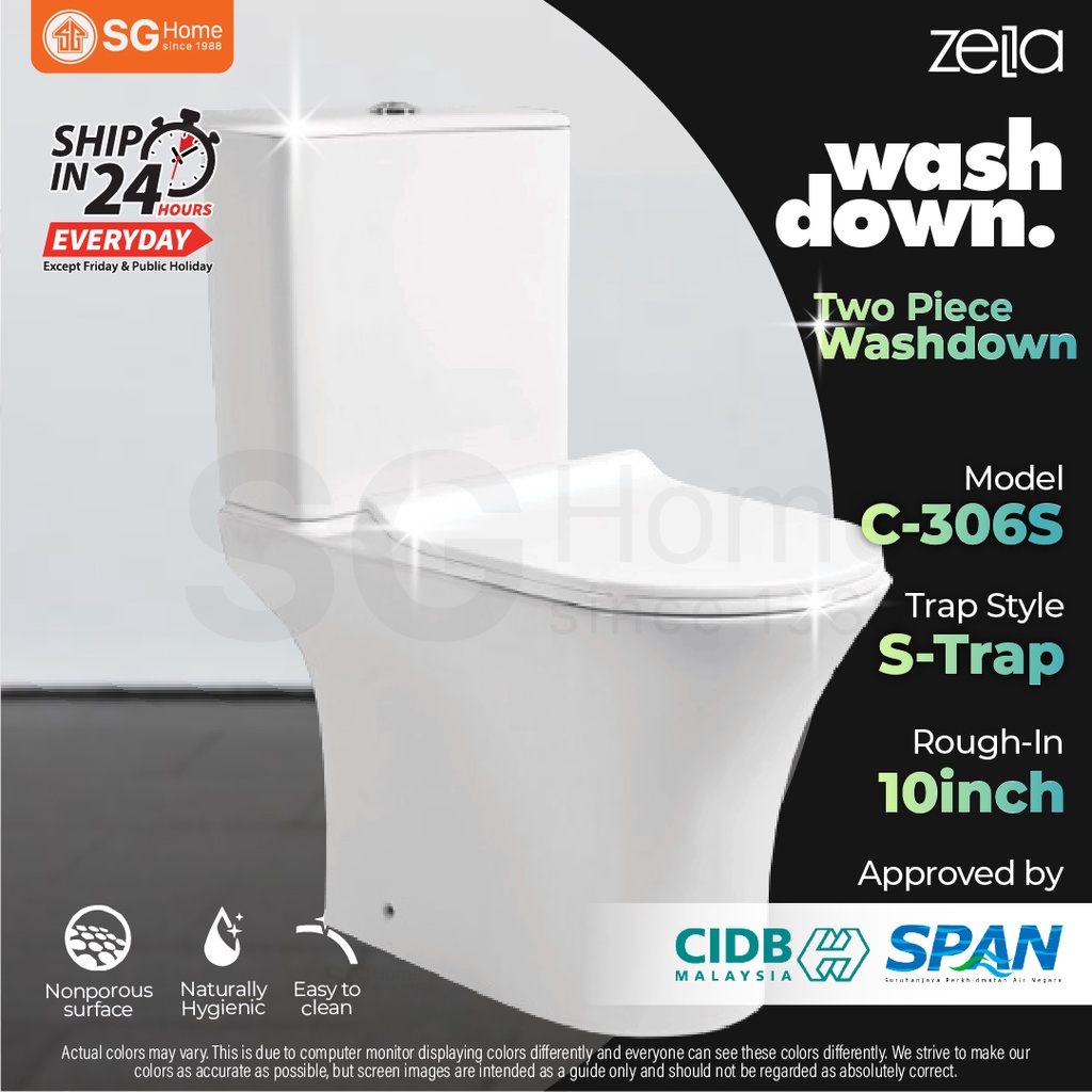 [ZELLA] C306S Two Piece Toilet Washdown Water Closet (STRAP) Shopee