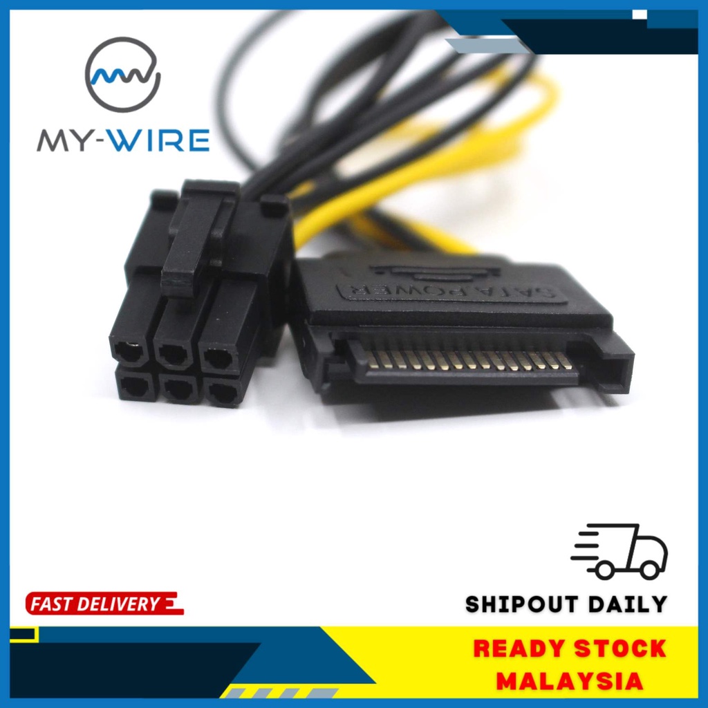 thumbnail image 2 of Dual SATA 15 Pin Male To PCIe 6 Pin Female Video Card Power Cable – 10cm 2 of 3