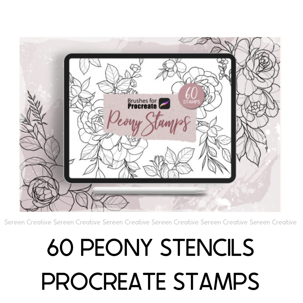 P19 Peony Stencil Procreate Stamps Brushes (Flower Floral Botanical ...