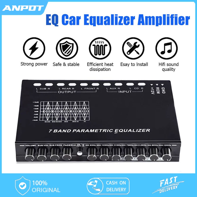 7 Band Equalizer Car Audio EQ Tuning Crossover Amplifier DC 12V Pre