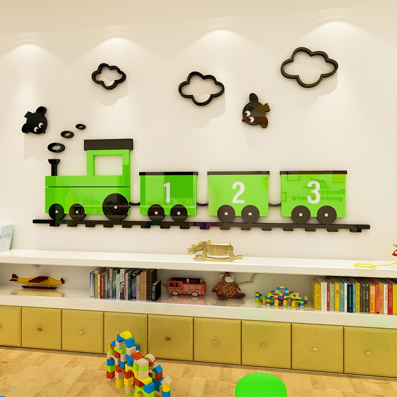 Cartoon train wall stickers kindergarten classroom layout boy bedroom