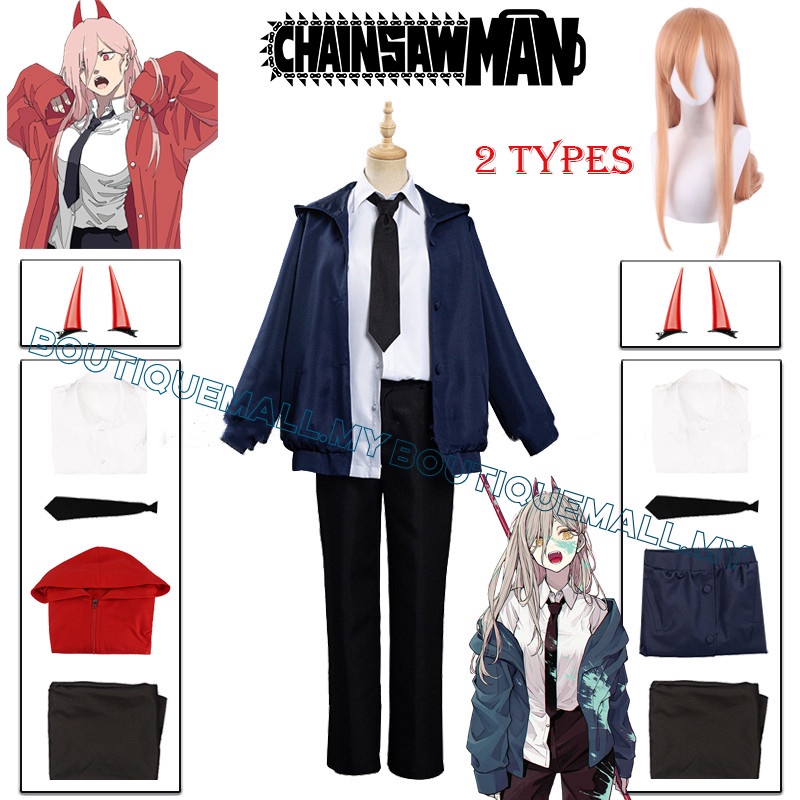 Anime Power Cosplay Chainsaw Man Costume Women Blue Casual Outfits