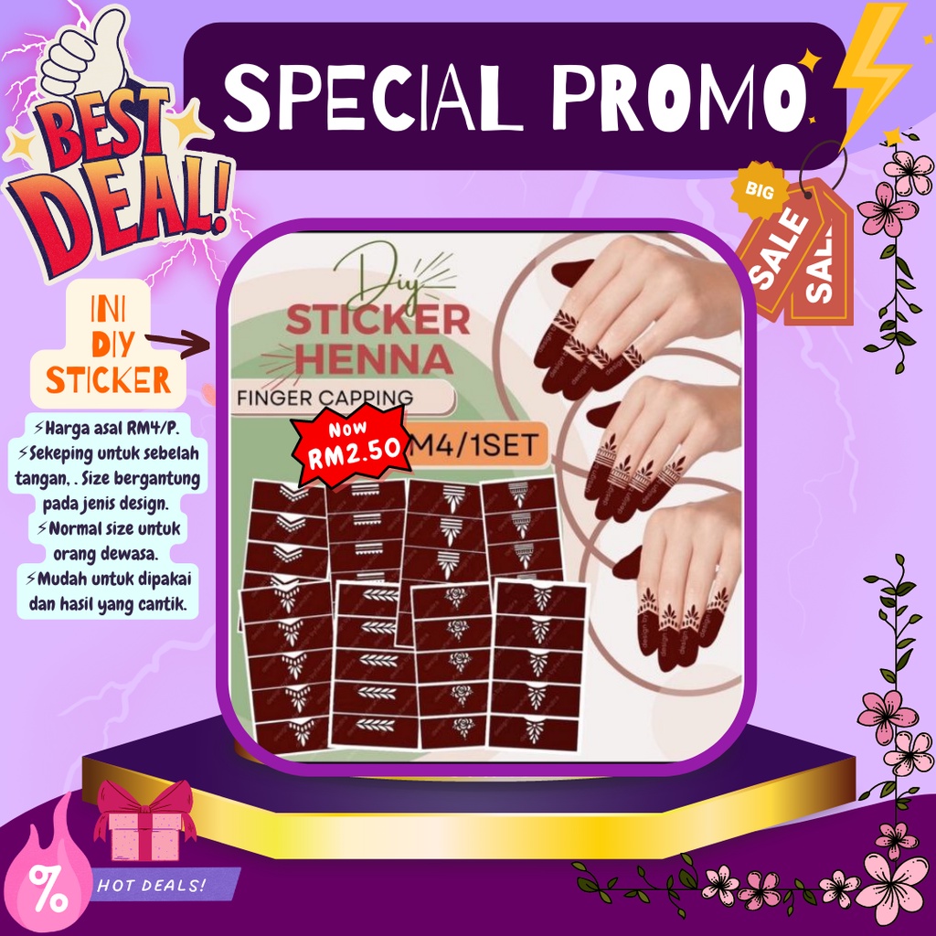 🚚 POS SETIAP HARI🚚 DIY Sticker Corak Inai / Sticker Henna / Sticker ...