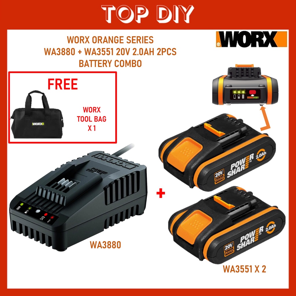 WORX Powershare 20V LI-ION 2.0AH Battery with Indicators