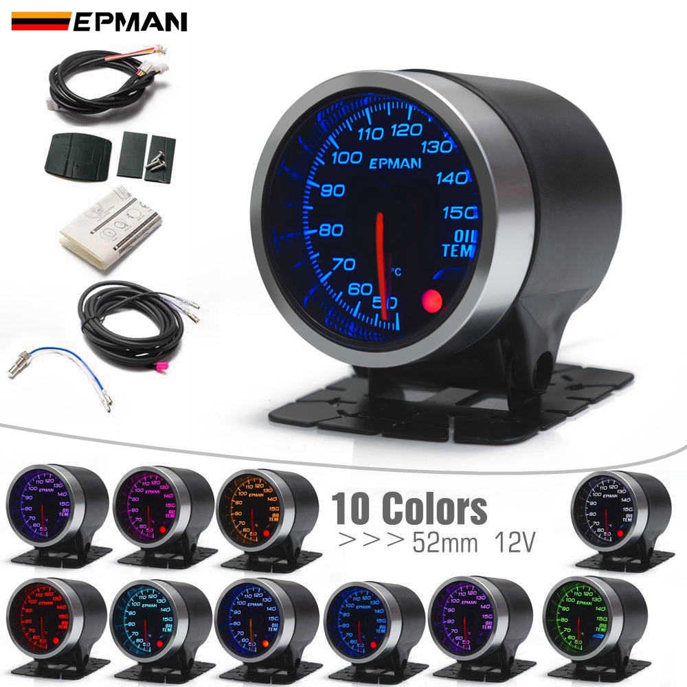 EPMAN Sport Car 2" 52mm 10 colors Backlights Oil Temperature Gauge Oil