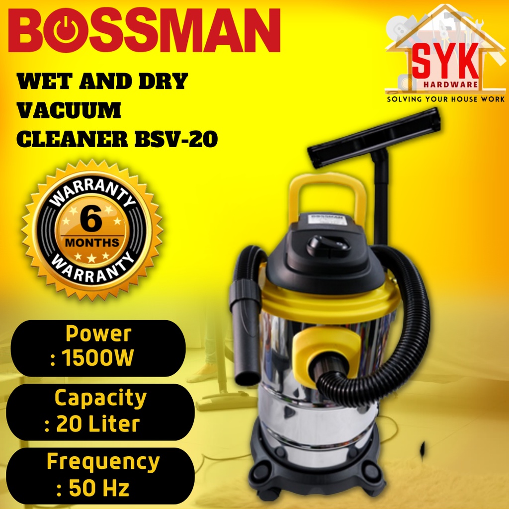 SYK BOSSMAN BSV-20 Wet and Dry Vacuum Cleaner Heavy Duty Home Appliances  Machine Vacuum Mesin Vakum Rumah