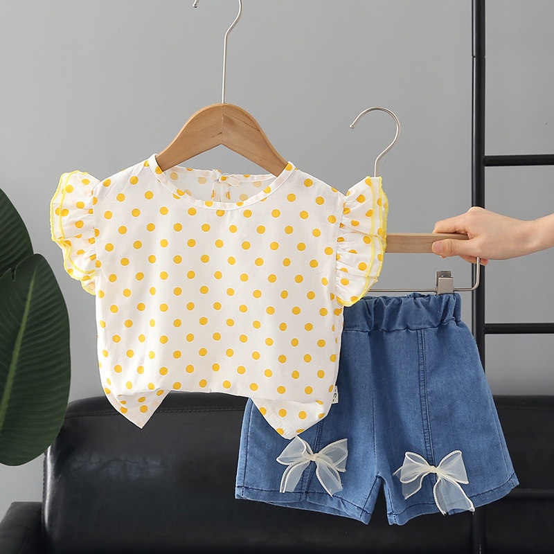 2023 New Kids Clothes Sets 2pcs Baby Girl One Shoulder Tops+Denim