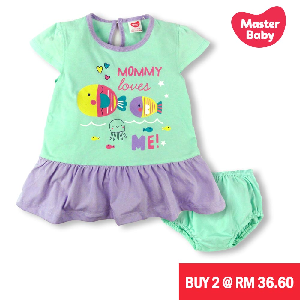MASTER BABY Infant Girl Dress and Panties Suit - Fish