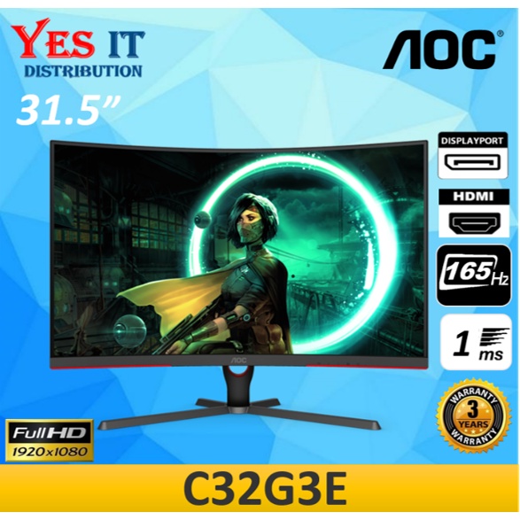 AOC C32G3E 31.5 FHD 165Hz 1ms (HDMI,DP) FreeSync Curve Gaming Monitor ...