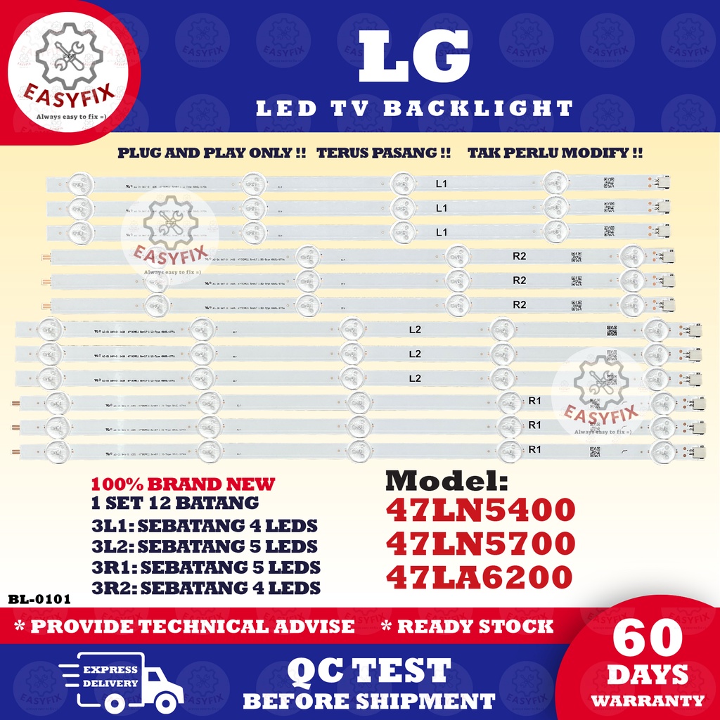 47LN5400 / 47LN5700 / 47LA6200 LG 47 INCH LED TV BACKLIGHT ( LAMPU TV