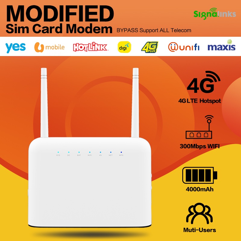 Signalinks Wifi Router Wireless Modem 4G Lte Sim Card Wide Coverage