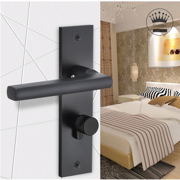 European Style Bedroom Simple Interior Door Handle Lock Security Lock Black Solid Aluminum Alloy