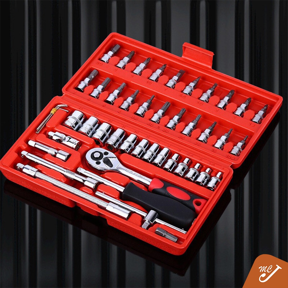 McJoden SOCKET WRENCH SET 46pcs Chrome Vanadium Socket Set Tool Box