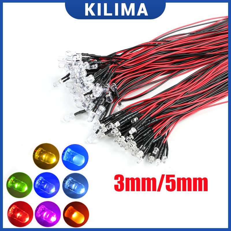 10Pcs LED 3mm 5mm with 20cm Wire Light Lamp Bulb Prewired Emitting ...