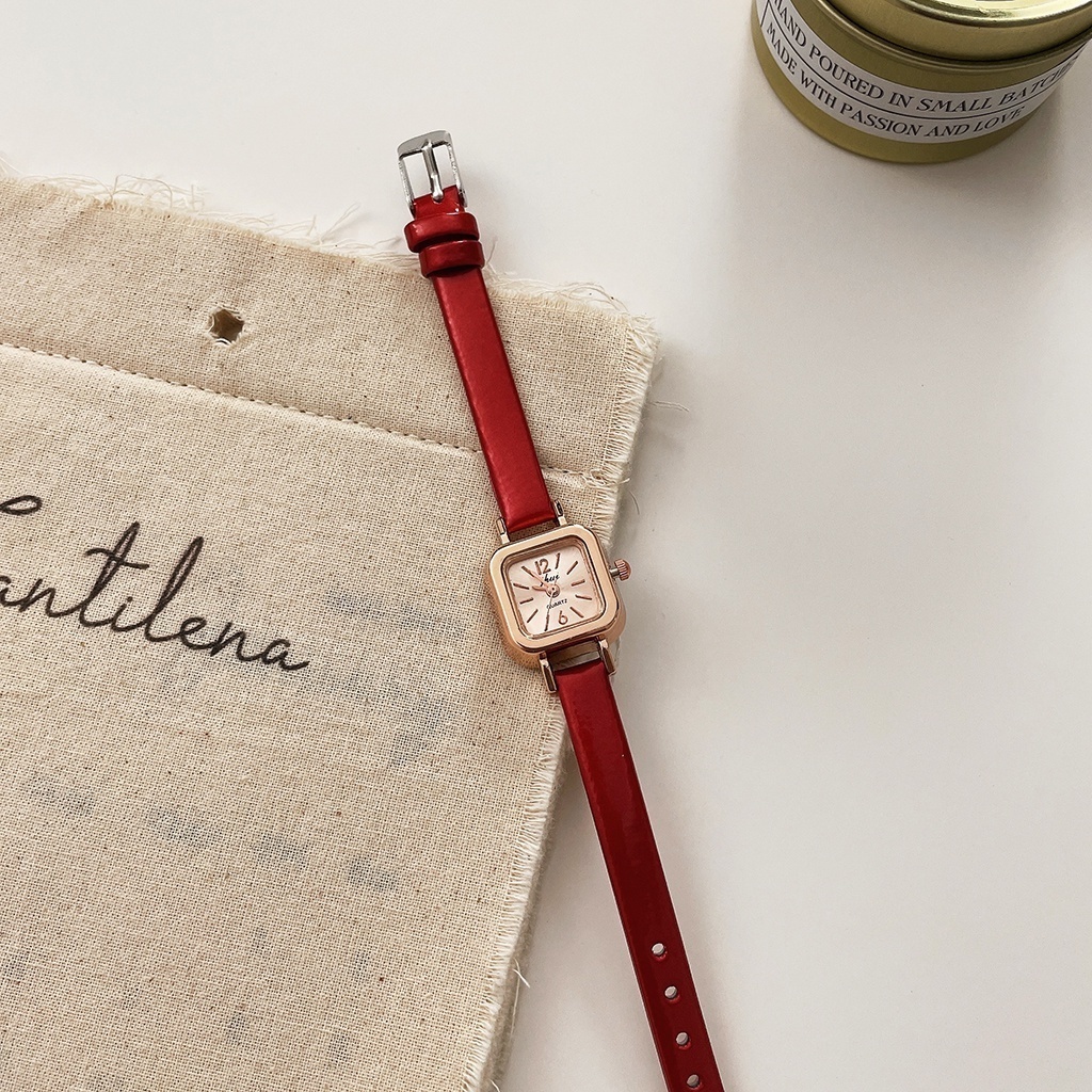 Women's Small Square Watch, Quartz Movement, Genic Leather Strap ...