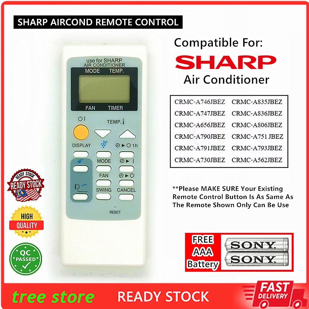 Sharp Aircond Air Conditioner Air Cond Remote Control Replacement for