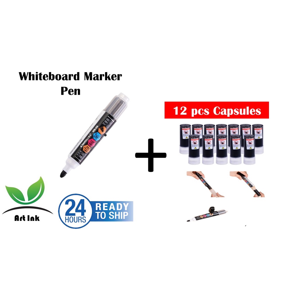 [Ready Stock] Whiteboard Marker & Refill Capsules (12 pcs) Shopee