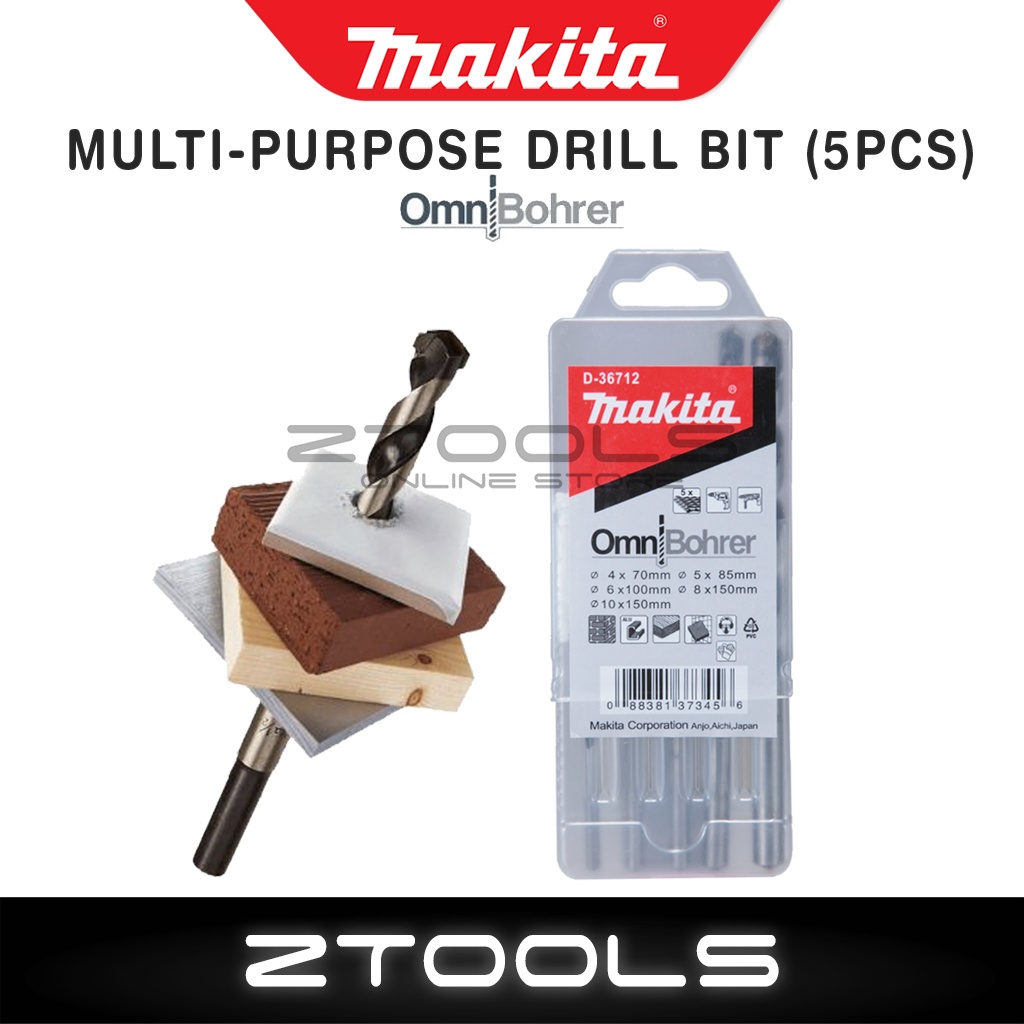 (5pcs) Makita MultiPurpose Drill Bit Set Concrete Wood Metal Brick