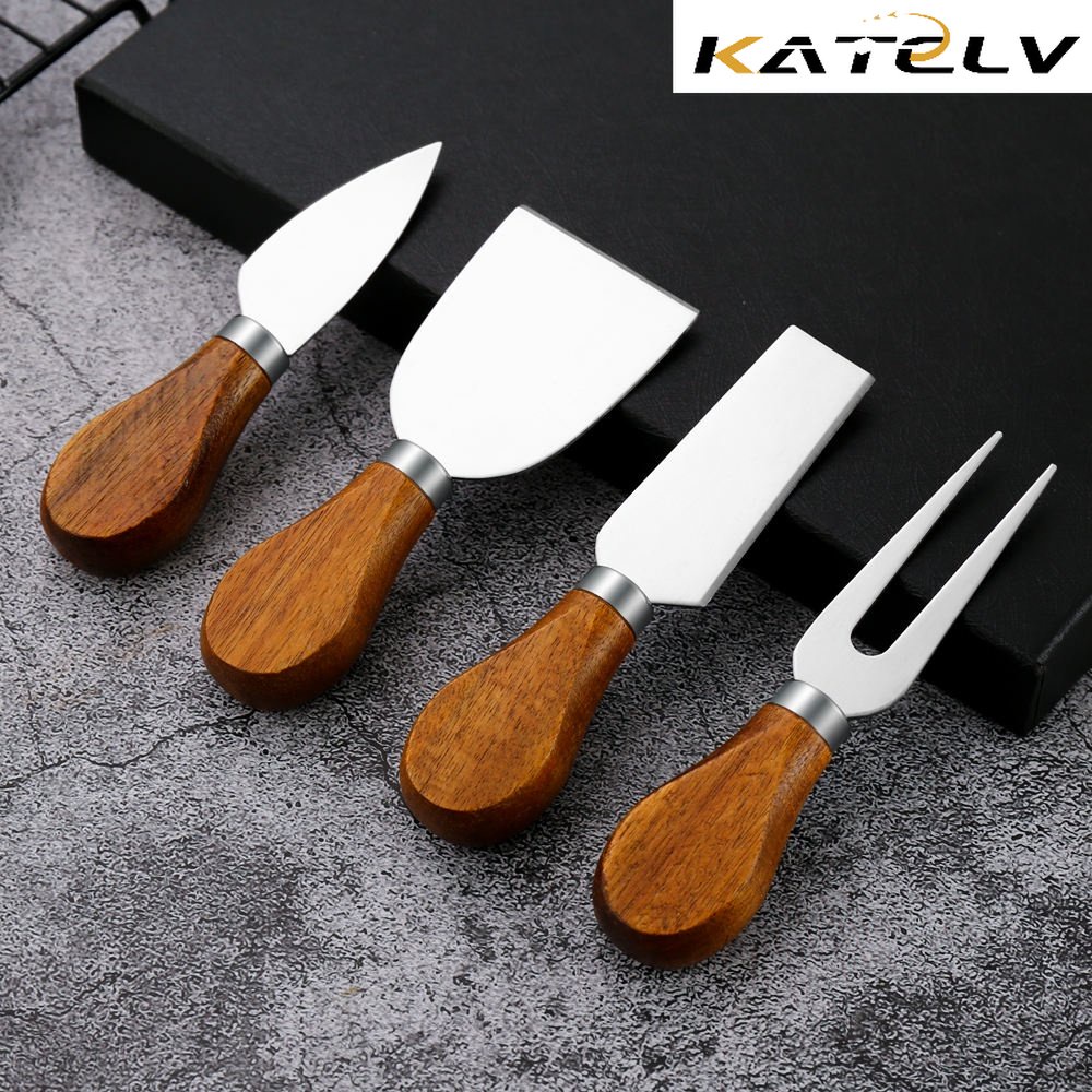 KATELV 4pcs/set Wood Handle Cheese Tools Slicer Grater Butter Knives ...