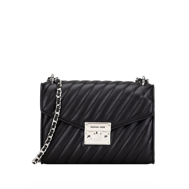 Michael Kors Rose Medium Quilted Shoulder Bag Black(Silver Logo