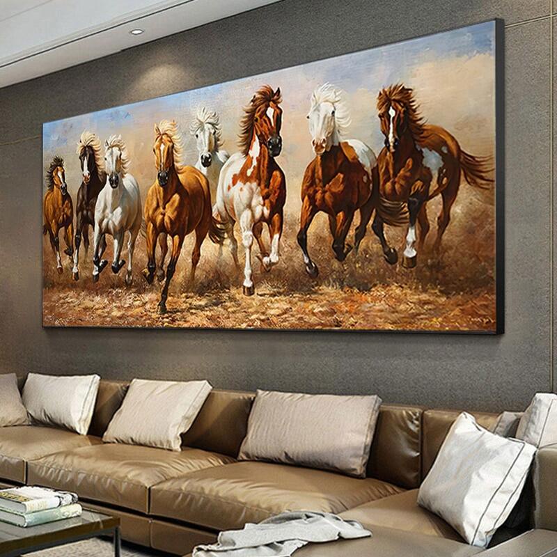 Modern Large 7 White Running Horses Canvas Posters Print Wall Art ...