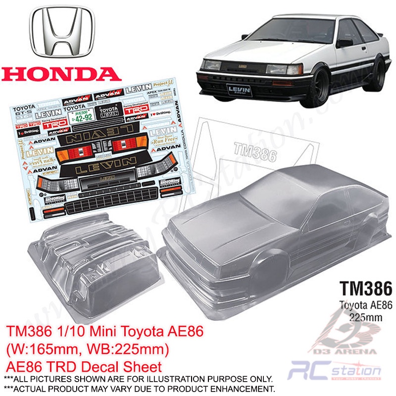 Team C M-Chassis Clear Body Shell TM386 1/10 Mini Toyota AE86 (Width ...