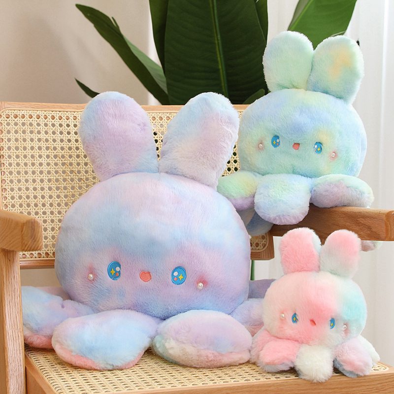 20cm-50cm Kawaii Reversible Octopus Rabbit Doll Plush Toy Flip Mood ...