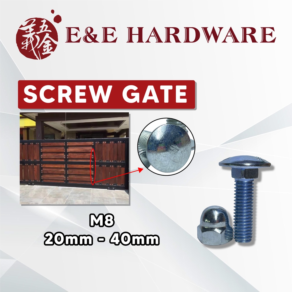 M8 GI GATE SCREW AND CAP NUT/CARRIAGE BOLT/SKRU PAGAR GATE Shopee