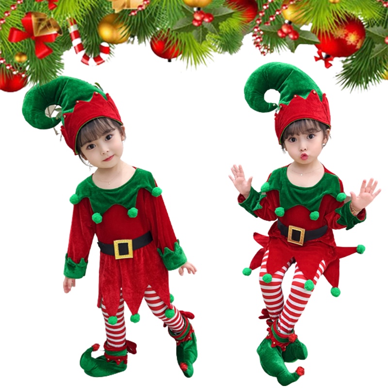 Girls Kids Christmas Elf Costume Christmas Costume Children Clothing ...