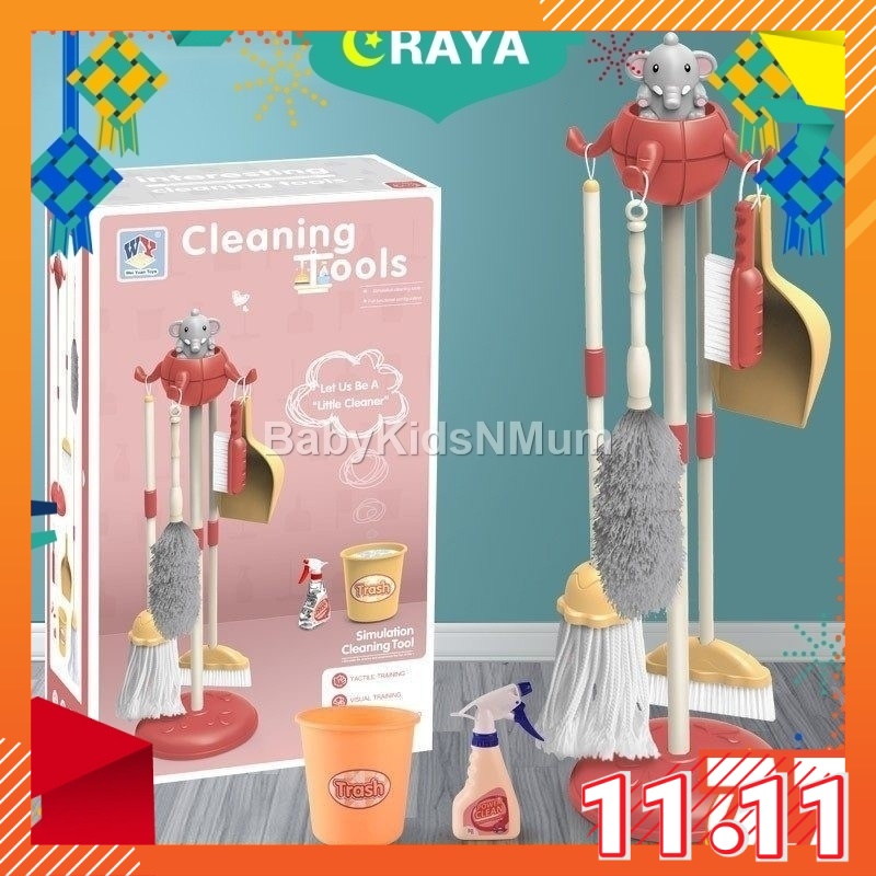 Housekeeping Cleaning Pretend Play Toy Set Mop Broom Playset Simulation