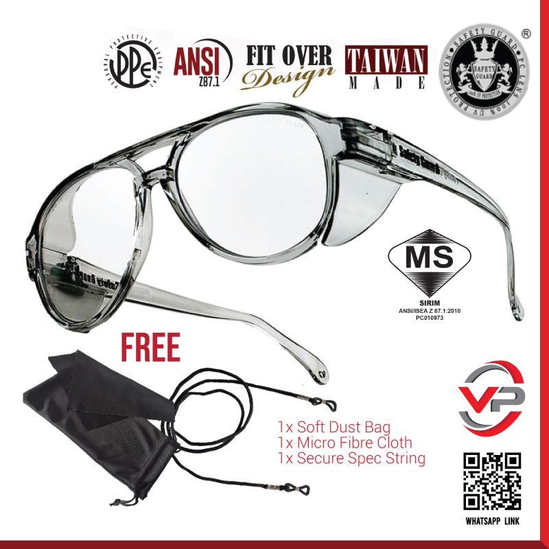 SAFETY GUARD S-189 FIT OVER PRESCRIPTION GLASSES S189 SIRIM DOSH SPEC  SAFETY ANSI Z87 UV CERMIN MATA KERJA WORK GOGGLE