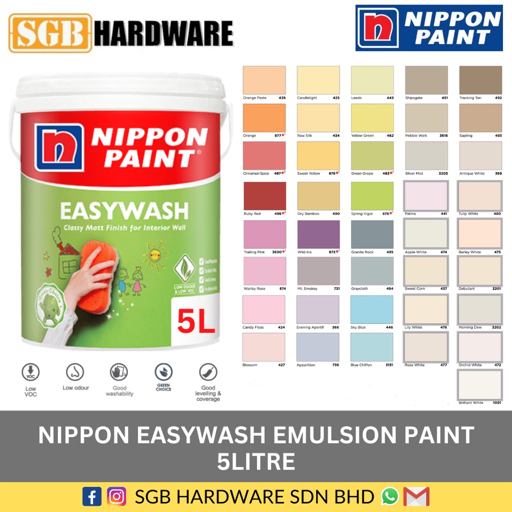 Nippon Paint Easywash Matt Finished Interior Paint 5L / Nippon Eash Wash 5L  / Nippon Easywash 5L