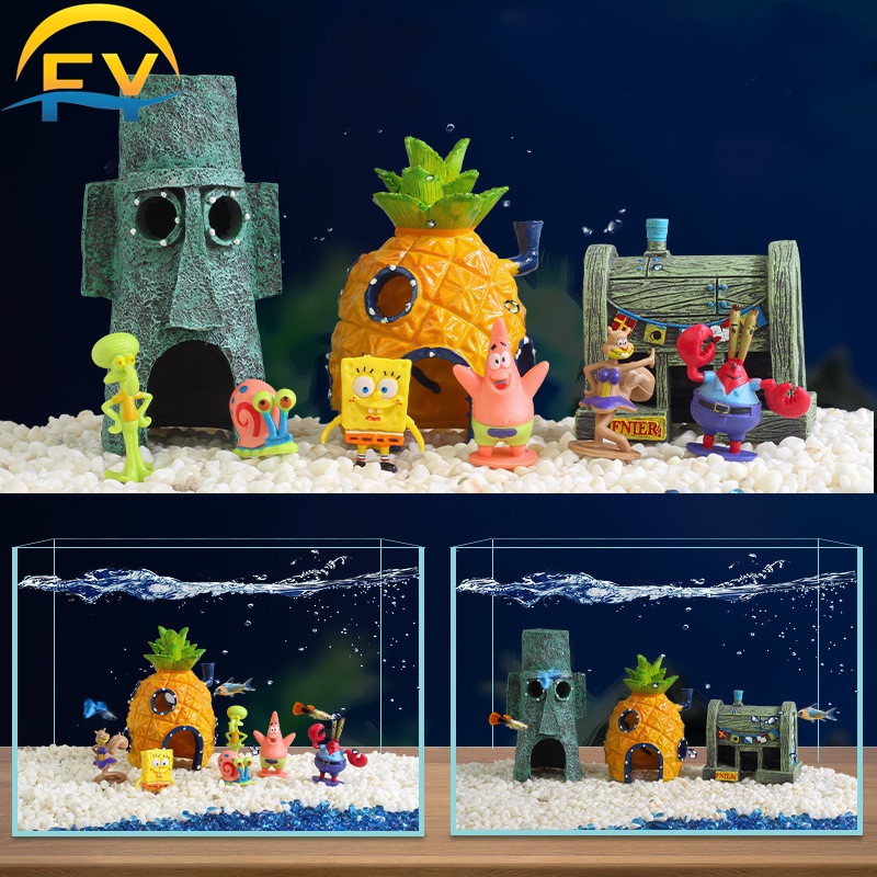 FY SpongeBob Fish Tank Sponge Bob Pineapple House Aquarium Decoration