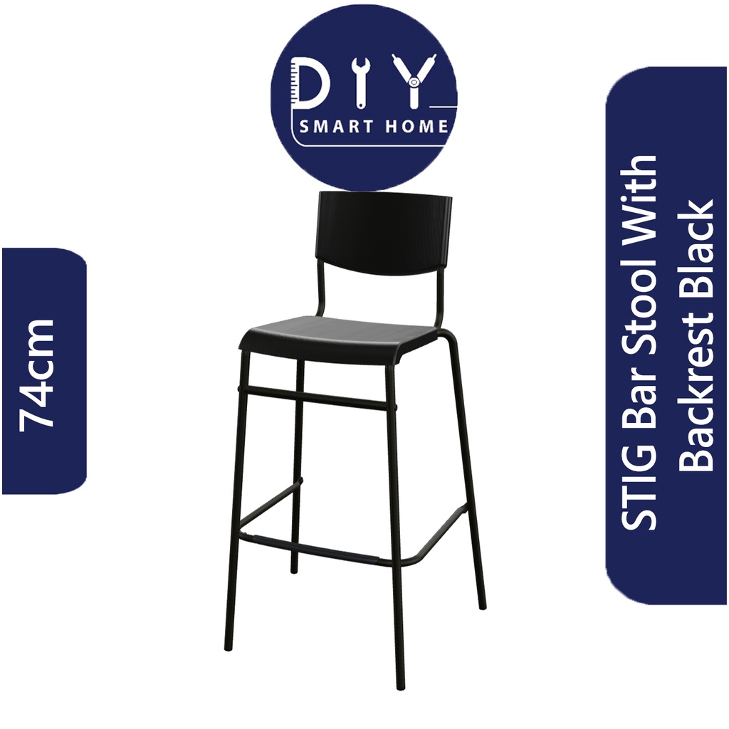 STIG Bar stool with backrest black 74CM / Bangku Bar/ Chair/ Barstool