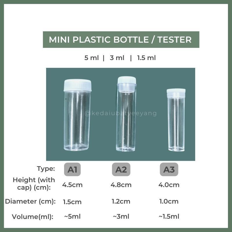 MINI PLASTIC BOTTLE 1.5ML/3ML/5ML Test tube vials sample Mini vials