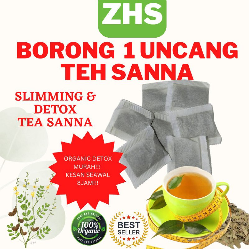 Borong 1 Uncang 100 Asli Daun Senna Uncang 2 0g Original Sanna Tea Teh Jati Cina Maki Detox