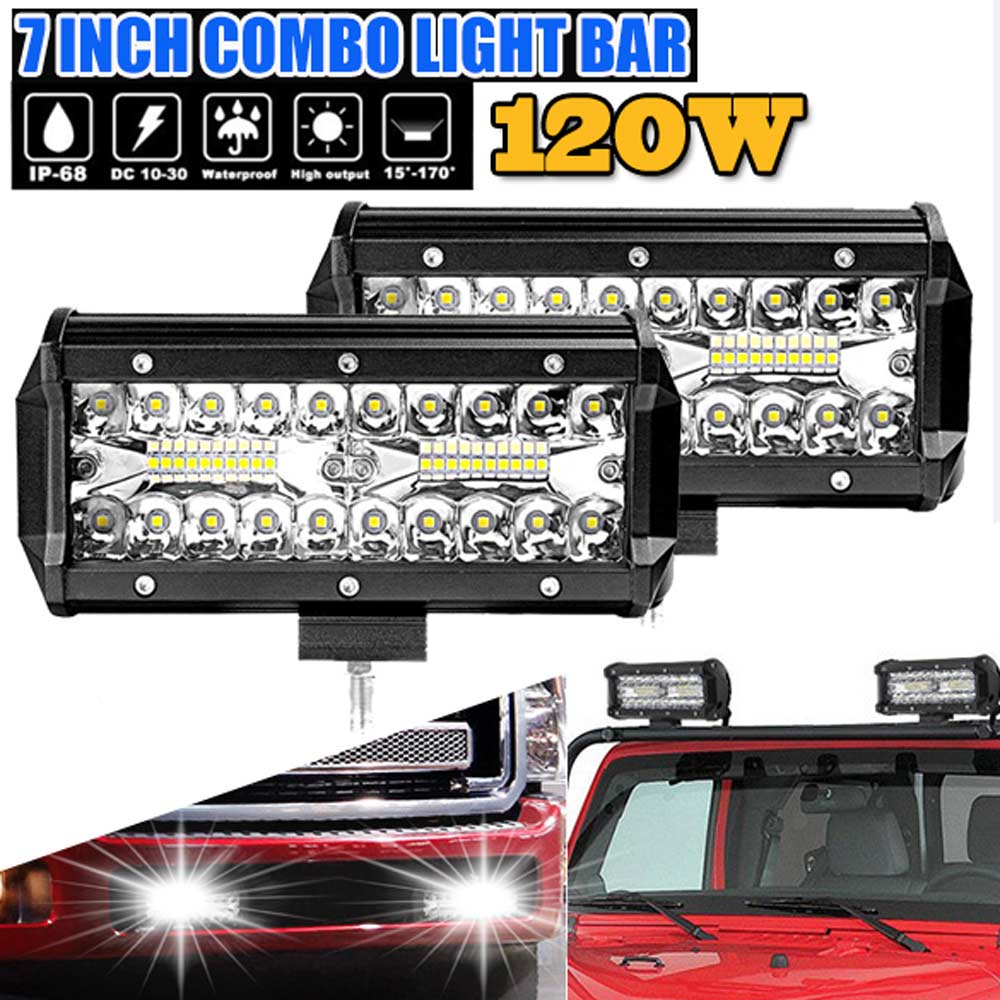 7 Inch 120W Combo Led Light Bars Spot Flood Beam 4x4 Spot 12V 24V 4WD
