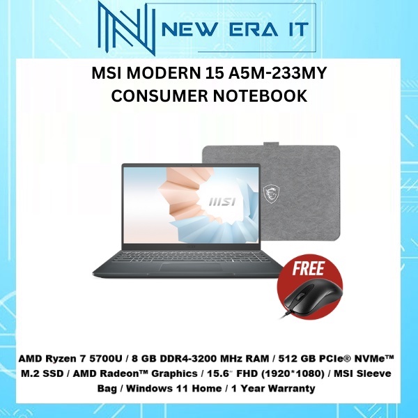 MSI MODERN 15 A5M-233MY CONSUMER NOTEBOOK(AMD Ryzen 7 5700U/8GB/512GB ...