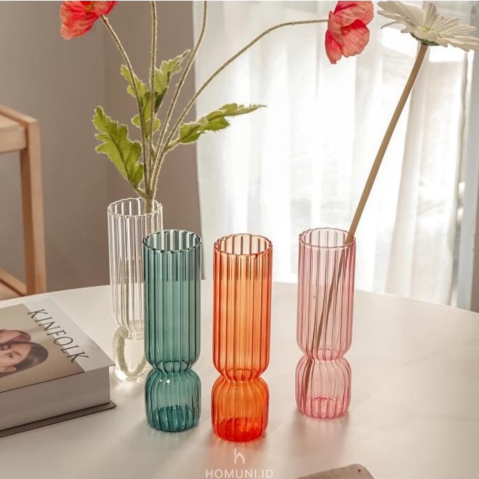 Ins Korea Strip Transparent Glass Seola Vase/Aesthetic Flower Vase