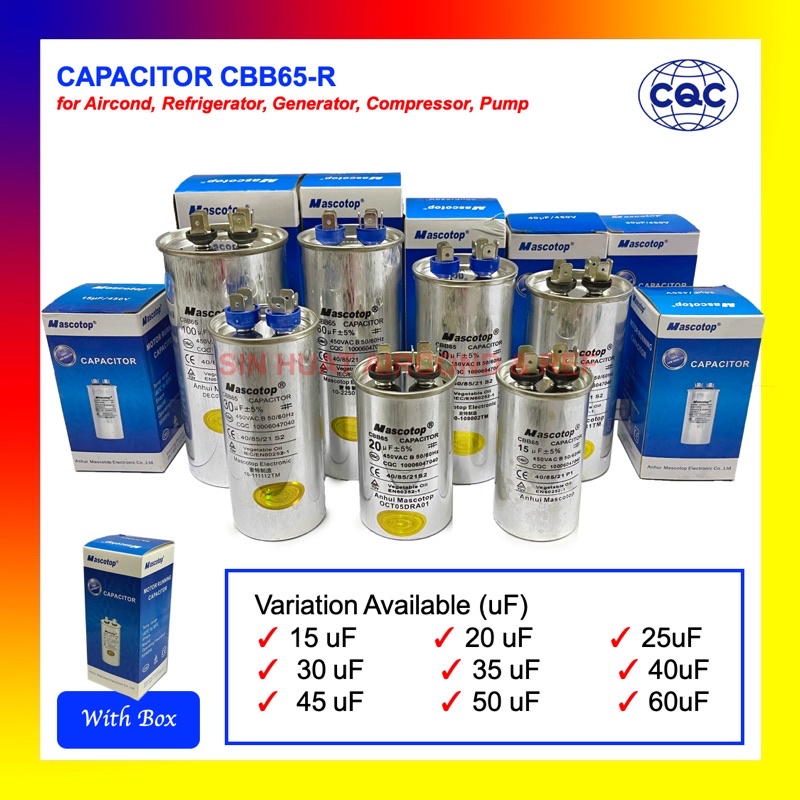 WITH ISO CBB65 Capacitor Kapasitor Aircond Outdoor Compressor Mascotop