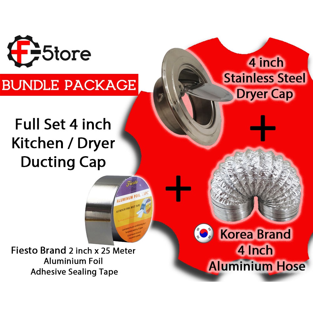 [Bundle] 4 inch Dryer Vent. Ducting Cap & 4 inch Aluminium Foil Hose