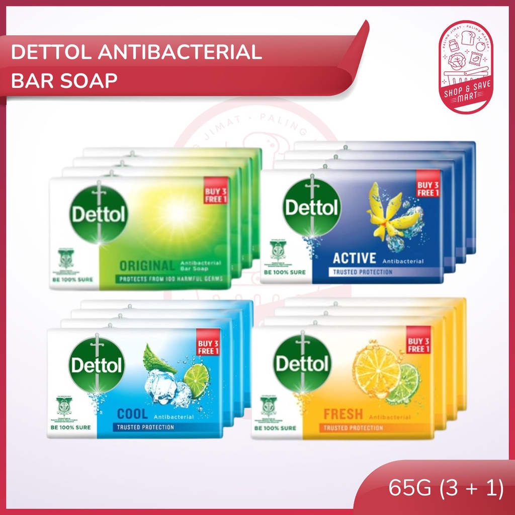 Dettol Antibacterial Bar Soap Kills 99.9 Virus Germs 3 X 65g (Variation Cool / Active