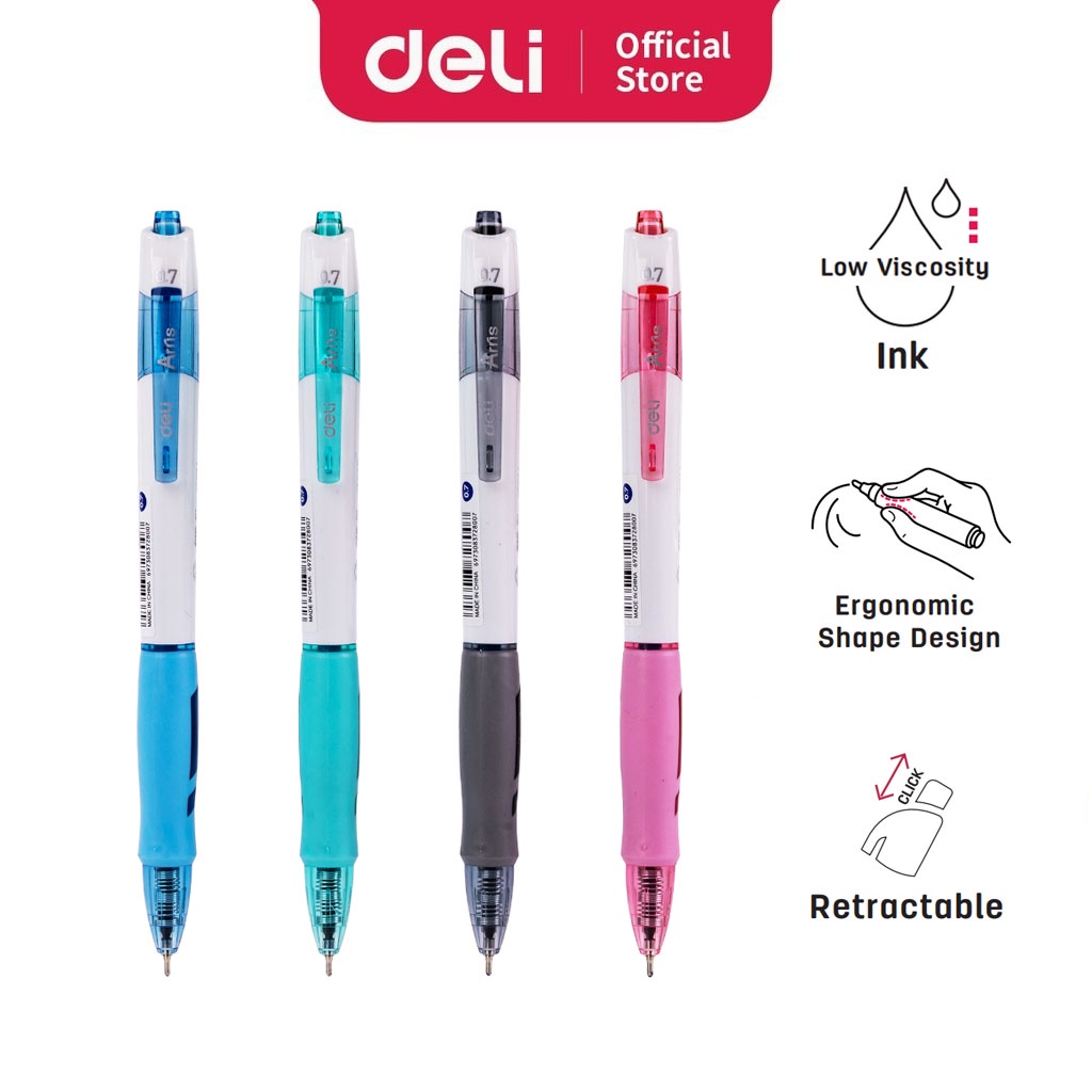 Deli Ballpoint Pen EQ18 Blue Ink Pen 0.7mm Bullet Tip Ergonomic Shape ...