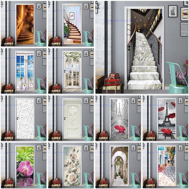 Modern Stair Self Adhesive 3D Door Sticker Light Luxury Living Room ...