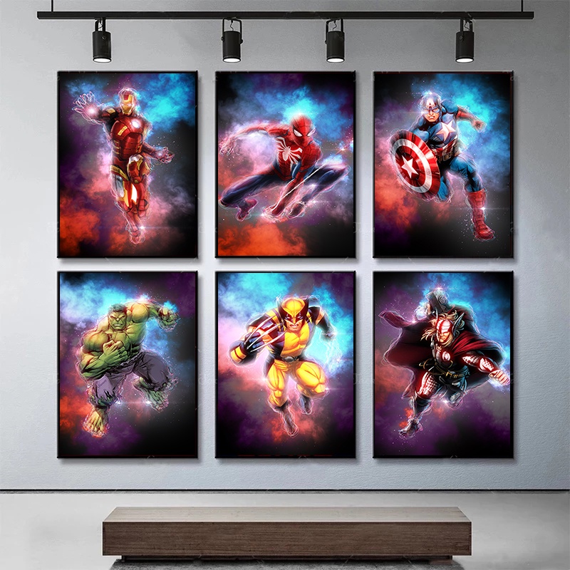 Marvel Canvas Painting Spider Man Iron Man Hulk Captain America Thor Poster Living Room