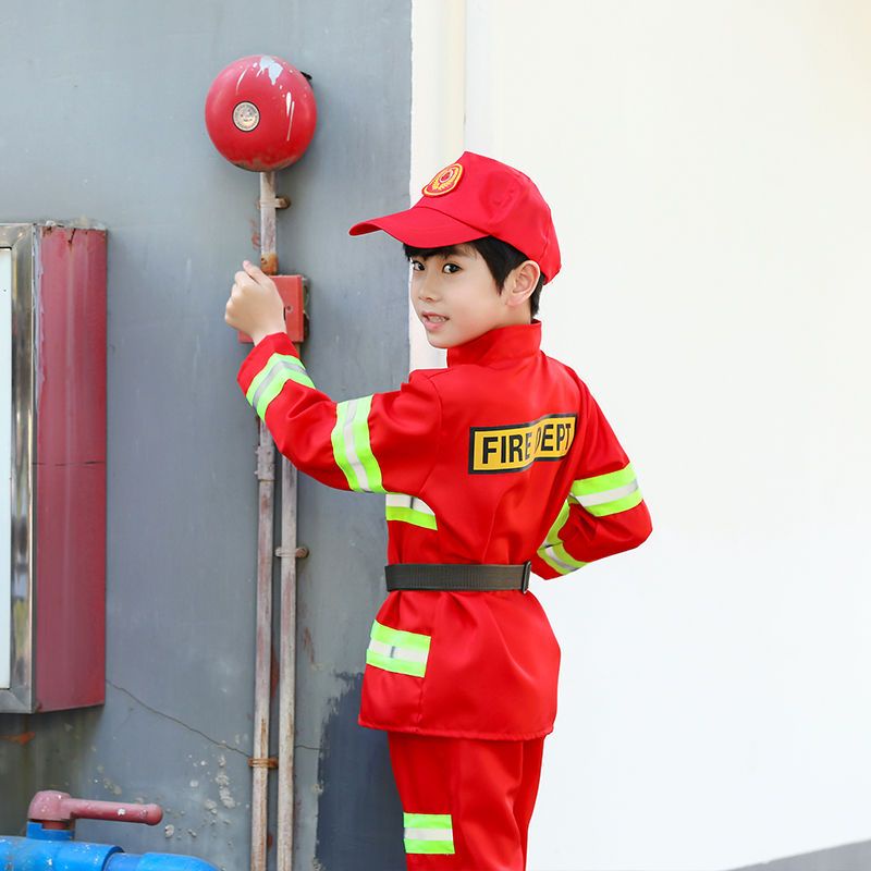 Firefighter Costume Children Fire Suits Clothes Kindergarten Boys ...